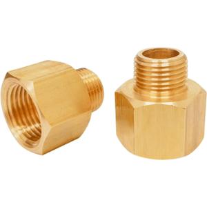2 Pack Brass Pipe Fittings, 1/2" NPT Female to 3/8" NPT Male Reducer Adapter, Solid Brass Pipe Extension Connectors, Thread inner diameter from 3/4 inch to 5/8 inch outer diameter