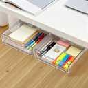 Under Desk Storage Drawers Large Self-Adhesive Easy Hidden Desktop Organizer, Attachable Clear Acrylic Storage Tray Under Table Drawer for Home Office School Counters Workstation, 2 Pack