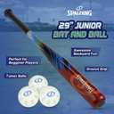 Spalding - Junior Bat and Ball Set, 29" Bat with 3 Training Balls, Beginner Backyard Baseball Fun, Outdoor Play for Kids (Orange)