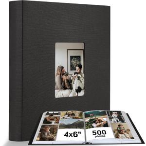 Photo Album 4x6 500 Pockets 1pc, Large Capacity Picture Book for Photos with Front Window, Leather Cover Photo Album Book for Family Baby Kids Wedding Travel Birthday Pictures, Black