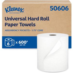 Kleenex Universal Hard Roll Paper Towels, Bulk (50606), Hardwound 1.75" Core, Premium Absorbency Pockets, White, (600'/Roll, 6 Rolls/Case, 3,600'/Case)