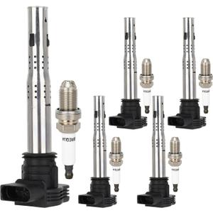 ECCPP 5 ignition coils with 5 iridium Spark Plugs,UF575,for Audi A3 2004-2013,A4 2005-2016 &,for Volkswagen,for Jetta 2005-2015,for Tiguan 2009-2017 & More,2.0L 2.5L,UF575 C1627,6554,5C1684