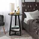 Hadulcet Black Side Table, Two-Tier Round End Table, Modern Small Side Table Living Room, Bedroom & Balcony, Black End Table with Storage Shelf with Solid Wooden Legs