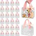 TSAZZZ 48 Pcs Clear Daisy Gift Bags With Handles Plastic PVC Goodie Bags With Ribbon Small Gift Bag For Wedding Birthday Baby Shower Party Valentines Pink (7.8"*7"*3.9")