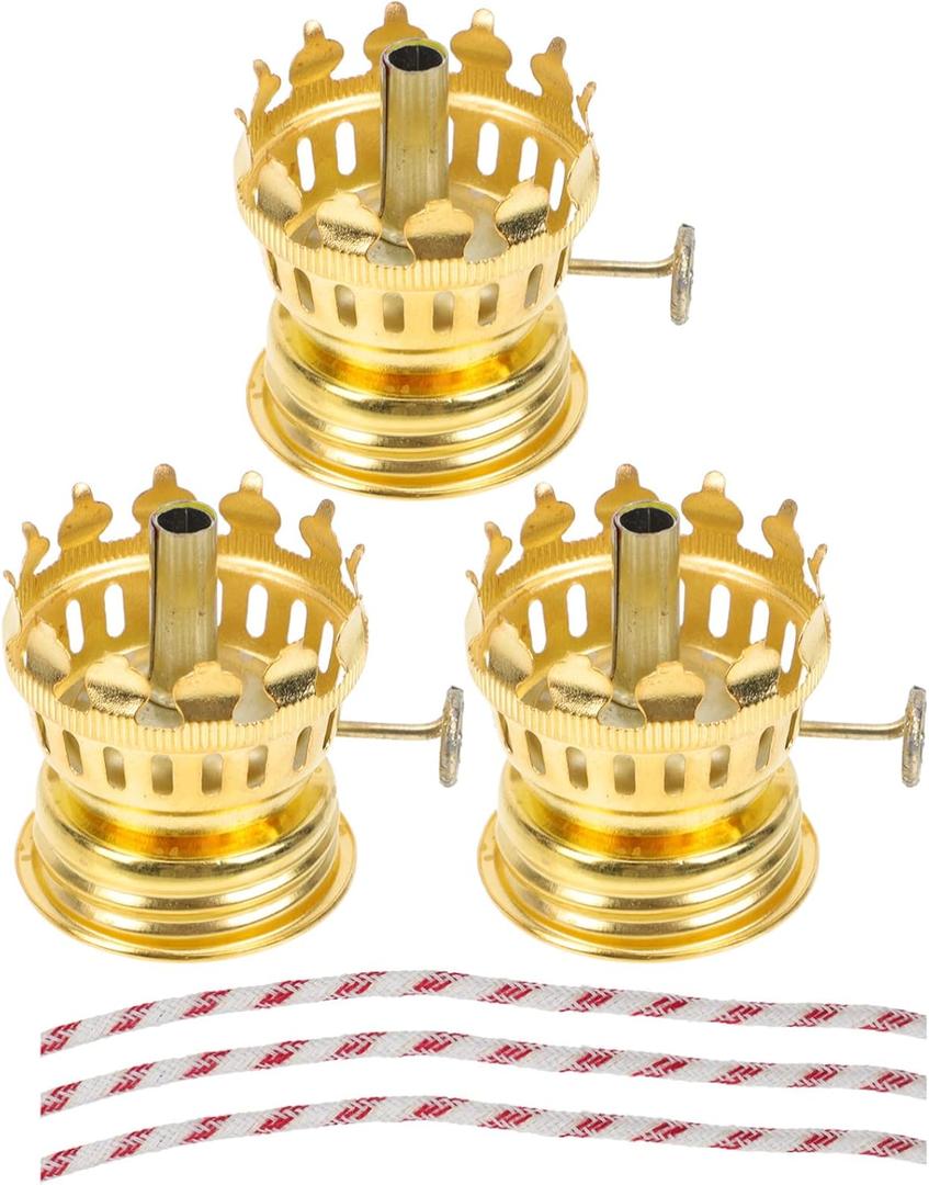Brass Kerosene Oil Lamp Burner: Kerosene Oil Lamp Parts Brass Plated Chimney Holder 3Pcs Replacement Burner Threaded Base for Antique Lamps