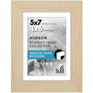 Americanflat 5x7 Picture Frame with Shatter-Resistant Glass - Use as 4x6 Frame with Mat or Display 5x7 Photo Without Mat - Hudson Collection - Wide Picture Frames for Tabletop and Wall - Natural Oak