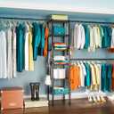 Ulif M1 Closet Storage Organizer System, 6 Tiers Heavy Duty Metal Garment Rack with 3 Expandable Hanger Rods, Wall Mounted Space Saver Suits from 5.4-8.7 ft. Width, 71.2H x 14D, 700LBS, Black