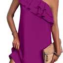 Floerns Women's One Shoulder Tiered Layered Sleeveless Ruffle Trim Tunic Dress (Purple, M)