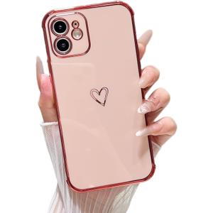 ZTOFERA Designed for iPhone 11 6.1 inch Case,Cute Plating Edge Love Hearts Pattern with Camera Lens Protection Phone Cover for Girls Women,Pink