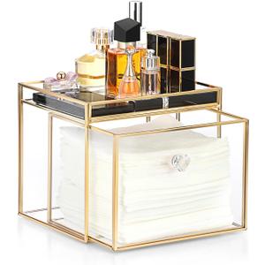 Sumnacon Disposable Face Towel Holder Glass Face Towel Storage Box with Drawer Compatible with Clean Skin Club Clean XL Makeup Box Organizer for Bathroom, Vanity Countertop