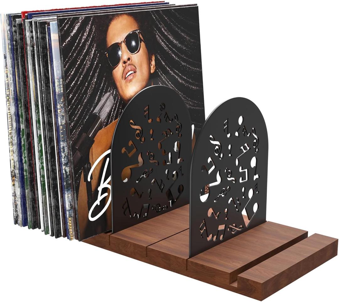 Vinyl Record Storage, Record Holder for 70-100 LP, Solid Pine Wood Vinyl Holder Record Stand, Sturdy Organizer Display Shelf for Collectibles, Album Covers, Magazine File, Books, Picture Ledge, Decor (Brown)