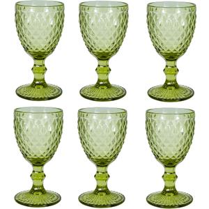 Vintage Wine Glasses Set of 6, 12 OZ Colored Glass Water Goblets, Embossed Floral Decorative Crystal Glass Cups Set, Dishwasher Safe, for Wedding, Party, Red Wine Glass, Bars, Restaurants