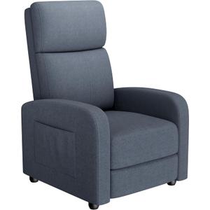 GarveeHome Linen Fabric Manual Recliner Chair, with Side Pocket, High Backrest, Thick Cushion, Adjustable Push Back Recliner,Cozy Lounge Chair for Living Room, Home Theater, Bedroom, Dark Gray