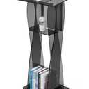 KSacry Acrylic Black Podium Stand with Storage Shelf,Plexiglass Pulpits for Churches,Conference,Speeches,Weddings,Classroom,Professional Presentation Podiums (23.6" L X 17.7" W X 43" H, Transparent)