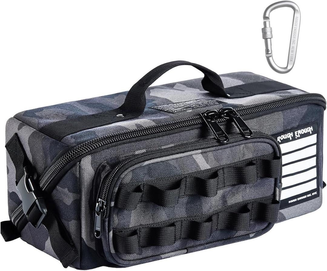 ROUGH ENOUGH Small Tool Bag Organizer Box Heavy Duty for Men Electrician Mechanic Technician Carpenter Outdoor Tactical Camp Enthusiast Camo Black