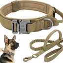 Tactical Dog Collar Leash Set, Adjustable Military Training Nylon Collar Dog Training with Control Handleand Metal Buckle, Dog Collar for Medium Large Dogs (Brown,XL)