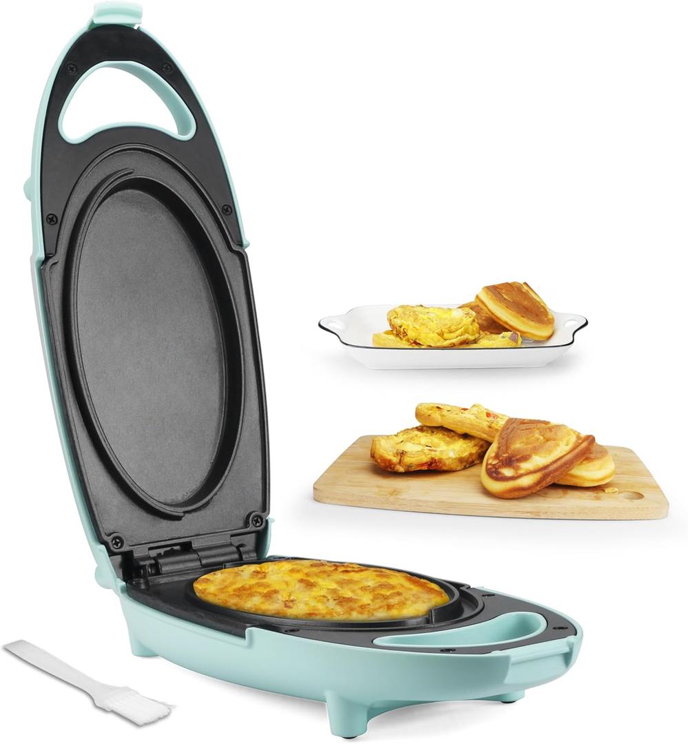 Bakers Friend Omelette Maker Electric, Omelette Pan Nonstick, Frittata Pan & Egg Pan, Double Sided Pan for Breakfast, Individual Flip Omelette Makers Electric, Aqua
