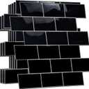 WALPLUS Upgraded Backsplash Tile Peel and Stick for Kitchen Wall Stick On Backsplash Tile for Bathroom Adhesive Glossy Heat Resistant Sticky Backsplash for Kitchen 11.8" x 11.8" Black 12 Sheets
