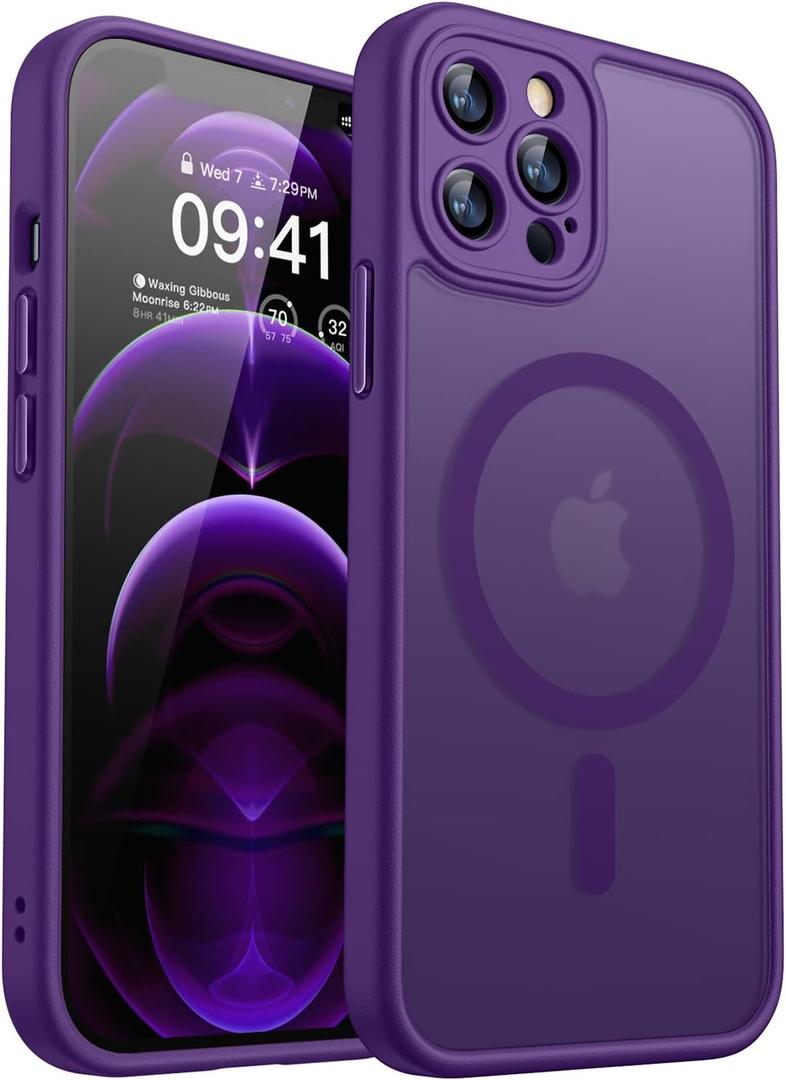 CANSHN Magnetic Compatible with iPhone 12 Pro Case, Upgraded [Full Camera Protection] [Compatible with Magsafe] [Translucent Matte] Shockproof Protective Phone Cover 6.1 Inch - Deep Purple