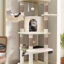 Globlazer Corner Cat Tree, 51in Curved Series Modern Cat Tower for Indoor Cats with Hammock, 7 Sisal Scratching Posts, Large Fan-Shaped Platform for Large Cats, Cat Condo & Hanging Basket, C51, Beige