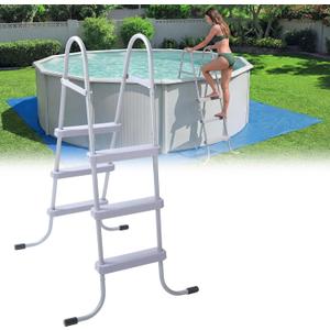Threlaco 42 Inch Above Ground Pool Ladder 3 Step Steel Frame Swimming Pool Entry Exit Ladder Non Slip Metal Frame Steps, Weight Capacity 300lbs(Grey)