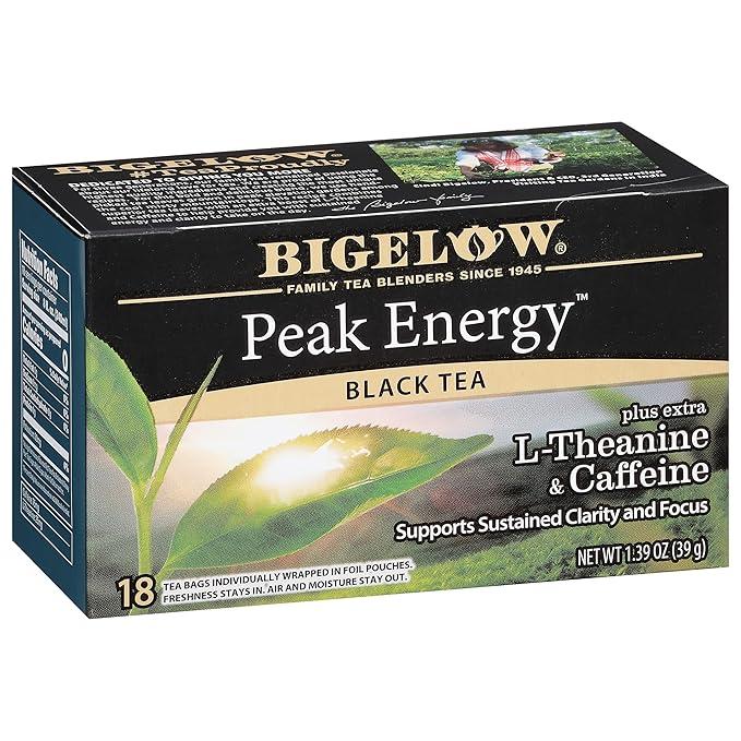 Bigelow Tea Peak Energy plus L-Theanine Black Tea, Caffeinated, 18 Total Tea Bags (Pack of 2) Best Before Mar 2028