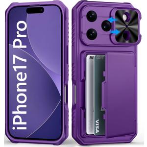 For IPhone 17 Pro Wallet Case with Camera Cover, Card Holder (4-5 Cards), Military Grade Protection, Heavy Duty Women Men Protective Phone Case for iPhone 17 Pro 6.3" 2025, Dark Purple