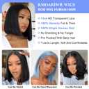 Bob Wig Human Hair 180% Density 13x4 HD Transparent Lace Front Wigs Human Hair Pre Plucked Short Bob Glueless Straight Wigs Human Hair for Women Natural Black 10 Inch