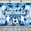 7x5FT Soccer Birthday Backdrop Running Blue Soccer Bckdground for Boys Sports Party Theme Decorations Photoshoot Photo Props Background Vinyl