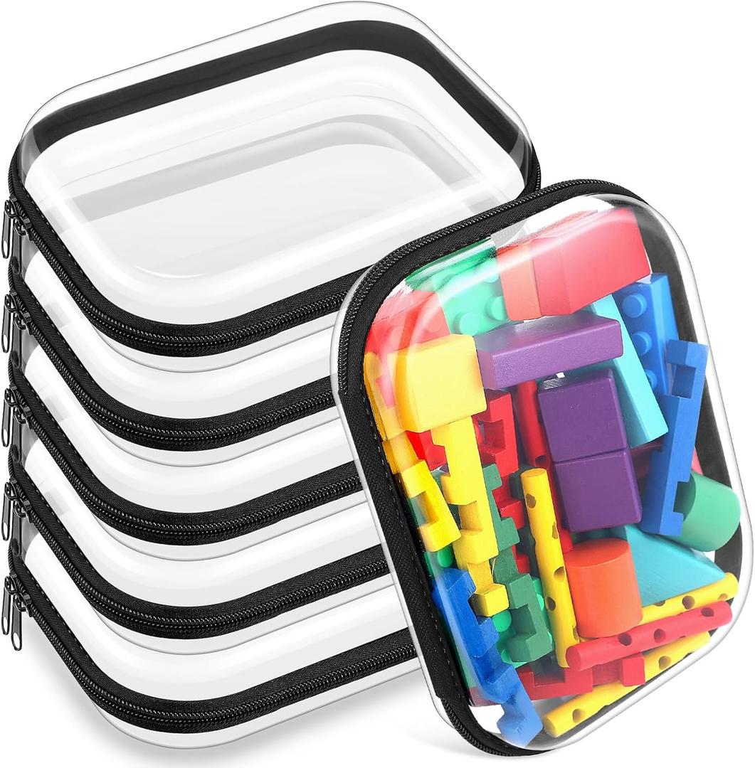 Sanwuta 6 Pcs Clear Hard Zipper Case Plastic Zipper Pouches Transparent Makeup Bag Pencil Case Pouches Toiletry Diaper Bag for Travel Toy Storage Organizer Bins(Black,7.87 x 5.9 x 2 Inch)