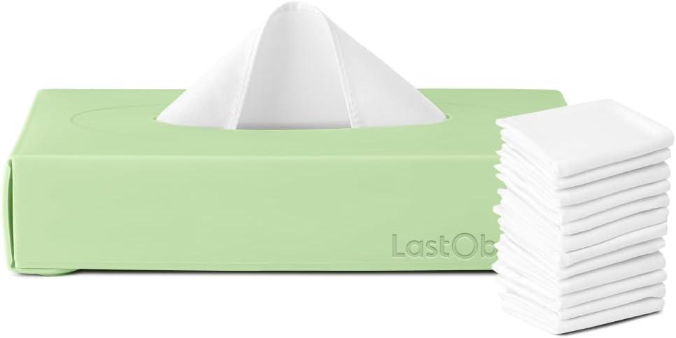 LastTissue Reusable Cotton Tissue Box | Face Towels & Handkerchiefs for Men & Women Washable, Sustainable Facial Tissue with Storage Case