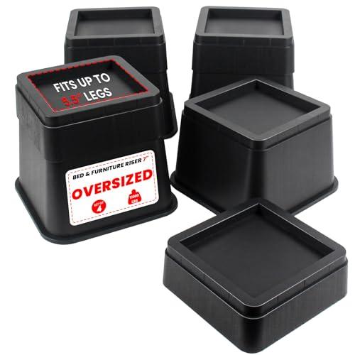 DEDU Oversized Bed Risers Heavy Duty 7 Inch 4 Pack, Furniture Risers for Sofas Stackable in 2, 5, or 7 Inch Supports Up to 11000 Lbs, Square Bed Raising Blocks Fits 5.5 Inch Wide Desk or Couch (Black)