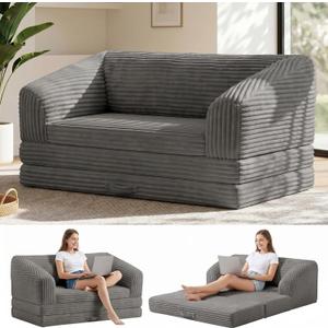 cidludto Boneless Loveseat Sleeper Folding Futon Sofa Bed, Convertible Small Boneless Couch with Pull Out Handle, Oversized Bean Bag Sofa for Living Room Bedroom, Loveseat-54''