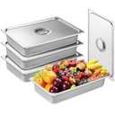 VEVOR 4-Pack Full Size Pan Set, Steam Table Pans with Lids, Stainless Steel, 0.8mm Thick, 4-Inch Deep, for Industrial & Catering