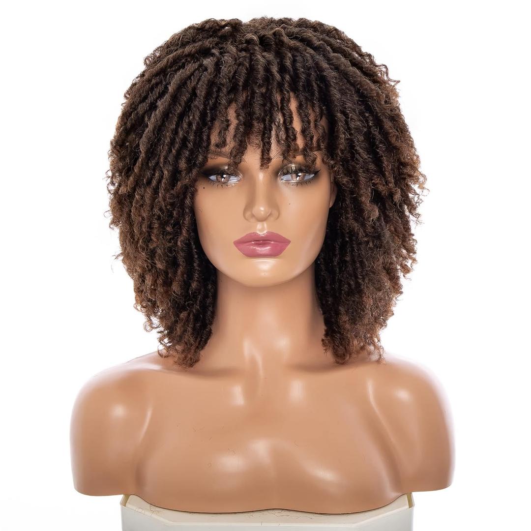 Short Dreadlock Wig for Black Women and Men Afro Curly Twist Wigs Glueless Soft Synthetic Hair Wig Heat Resistant Breathable ((T1B/30))
