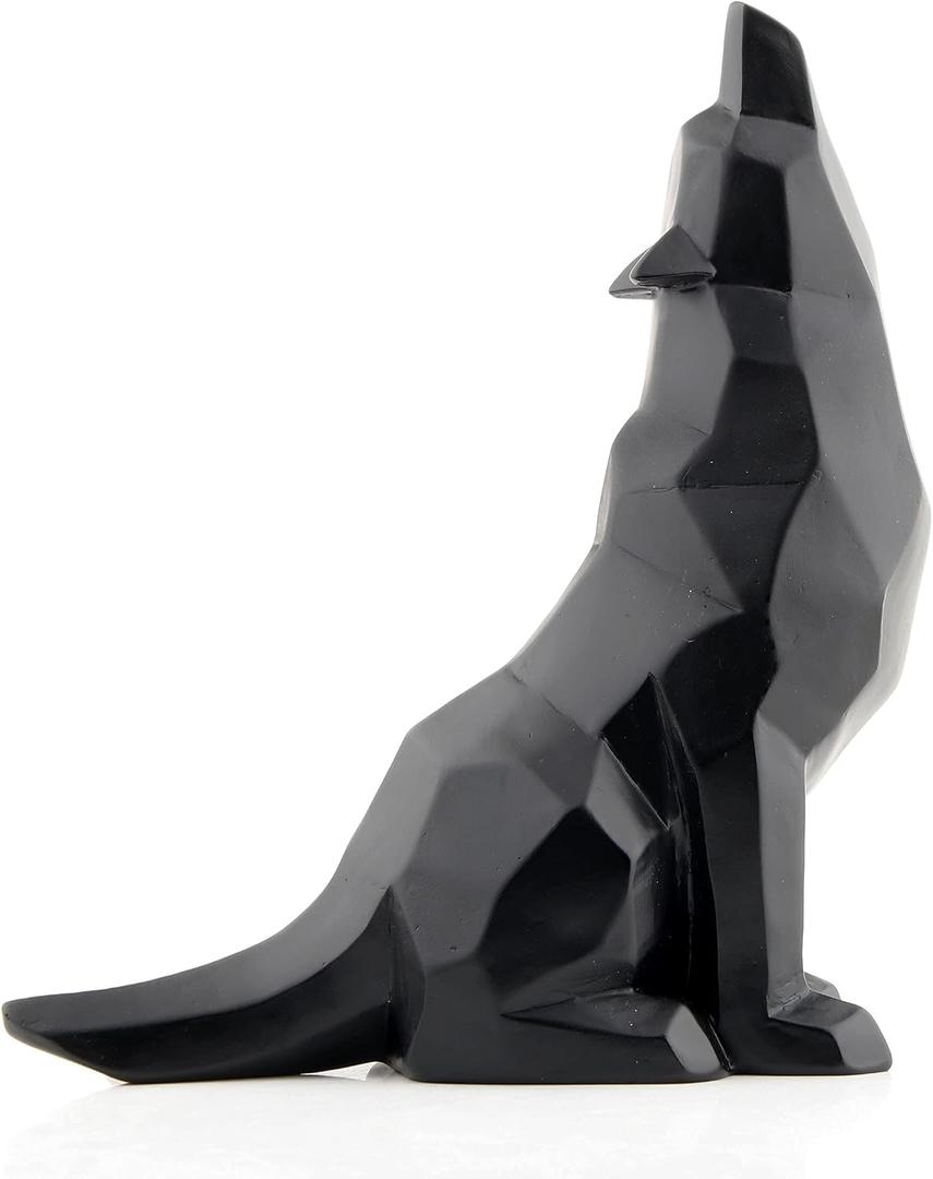 Black Wolf Howling Wolf Figurine Statue for Home Decor - 5.8 inches Tall