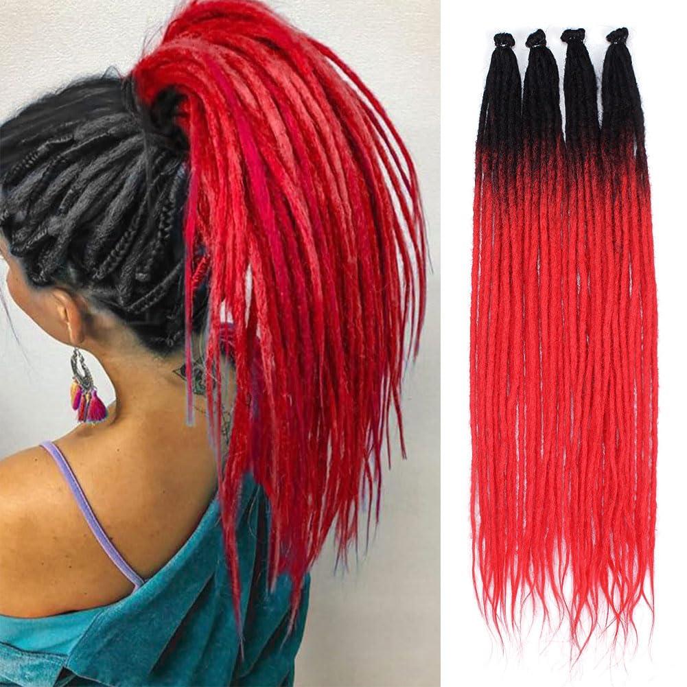 Kraler Black to Red Dreadlock Extensions, 22" Synthetic Crochet Dreads Extensions 100% Handmade Single Ended Dreads Thin 0.6cm Width Reggae Style Dreadlock for Girls(10 Strands) (1B/Maroon Red)