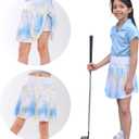 Sporty Girl's Pleated Athletic Skort with Built-in Shorts  Girls Athletic Skort - Toddler Tennis Skirt - Girls Golf Outfit (Blue)