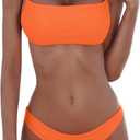 meioro Bikini Set Swimsuits for Women Low Waisted Two Piece Swimwear with Brazilian Push up Top Cheeky Bottom Bathing Suits (Medium, Orange)