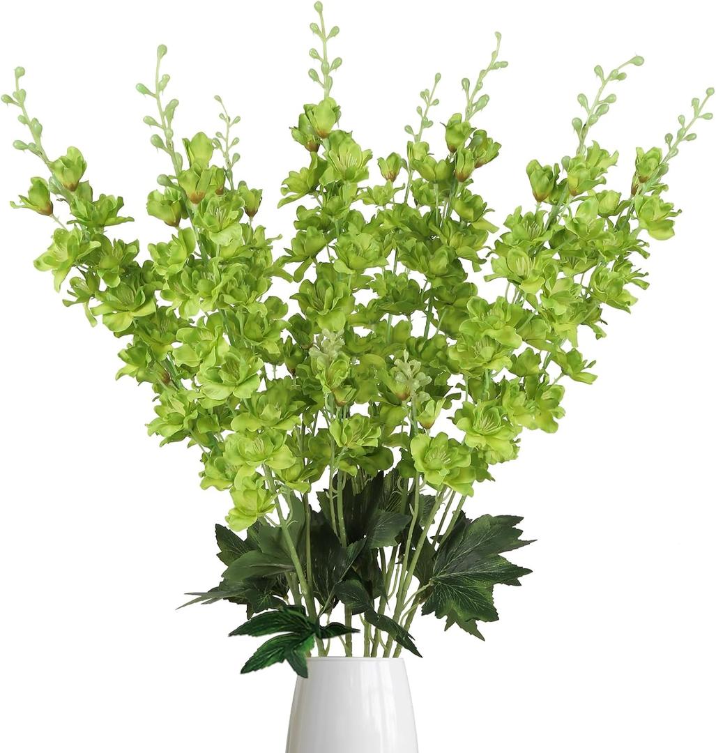 8PCS Long Stem Green Delphinium Artificial Flowers 33.5'' Fake Larkspur Flowers Faux Flower Stems for Tall Vase Home Wedding Garden Table Decor(Green)