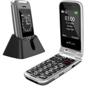 Artfone G6 Flip Phone for Seniors, 4G Unlocked Basic Phone, 2.4"+1.8" Screen, SOS Button, Speed Dial, Hans-Free, Big Buttons, Bluetooth, Camera, FM Radio, Charging Dock, Voice Time, Caller-ID, Gray