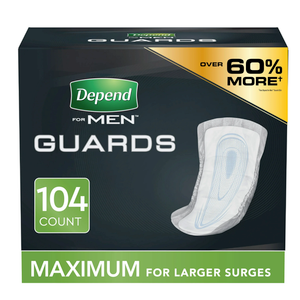 Depend Incontinence Guards/Bladder Control Pads for Men, Maximum, 104 Count (2 Packs of 52)