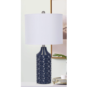 Qingmiao Modern Ceramic Table Lamp, 1 Navy Blue with Diamond Protrusions Texture, 25'' Nightstand Lamp for Bedroom Living Room