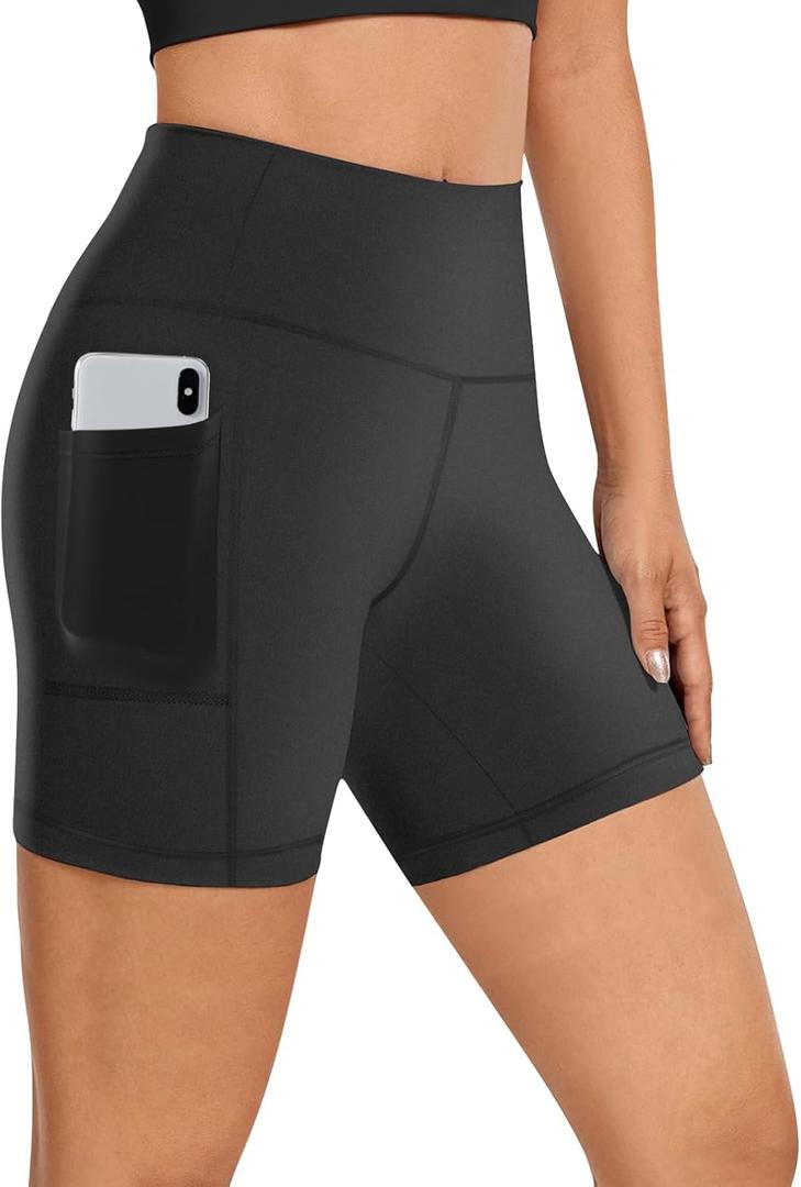 Buauty Biker Shorts Women - 5"/8" High Waisted Tummy Control Workout Gym Spandex Yoga Athletic Bike Shorts with Pocket (Small, #Black)