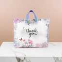 Purple Q Crafts Thank You Bags With Soft Loop Handle for Business Retail, Boutique Bulk 50 Pack 15" W x 12" H Floral Plastic Shopping Bags/Gift Bags Perfect For Mothers Day, 12x15 Inch