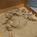 dressfan Fascinator Hats for Women,Linen Vintage Feather Headwear for Derby/Church/Wedding/Cocktail/Tea Party (Beige)