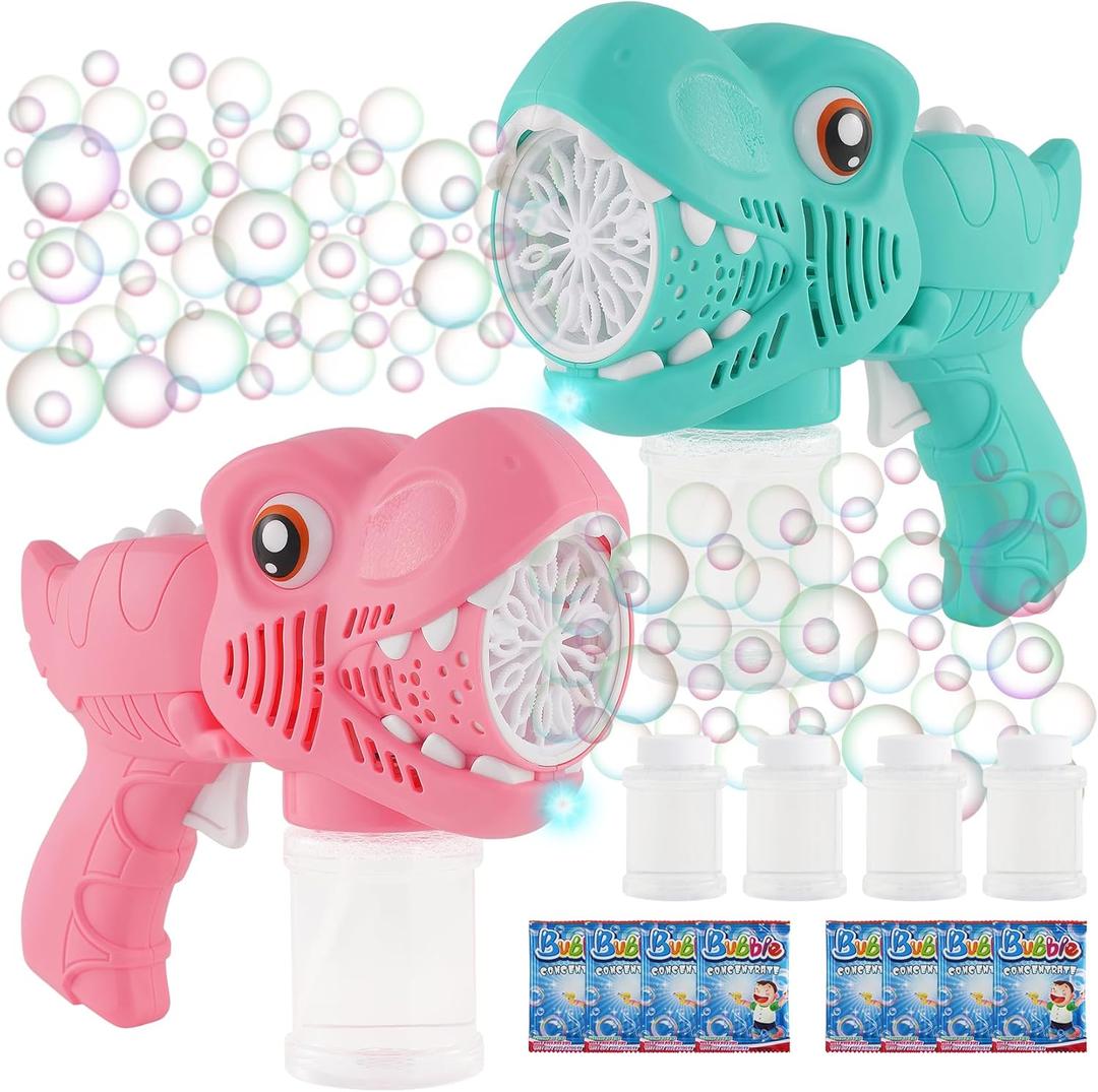 Onory 2 Pack Bubble Gun Machine for Kids, Bubble Gun with Bubble Solutions for Boys Girls, Bubble Blaster for Summer Toy, Party Favors, Outdoor & Indoor Activity, Birthday Gift, Bubble Blower (Green+pink)