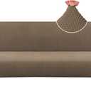 H.VERSAILTEX Armless Futon Cover Stretch Sofa Bed Slipcover Protector Elastic Feature Rich Textured High Spandex Small Checks Jacquard Fabric Futon Cover, Machine Washable, Macchiato