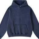 Mens Oversized Hoodies Pullover Vintage Sweatshirt Acid Wash Heavyweight Plush Cotton Baggy Streetwear Top Athletic (Large, Blue)
