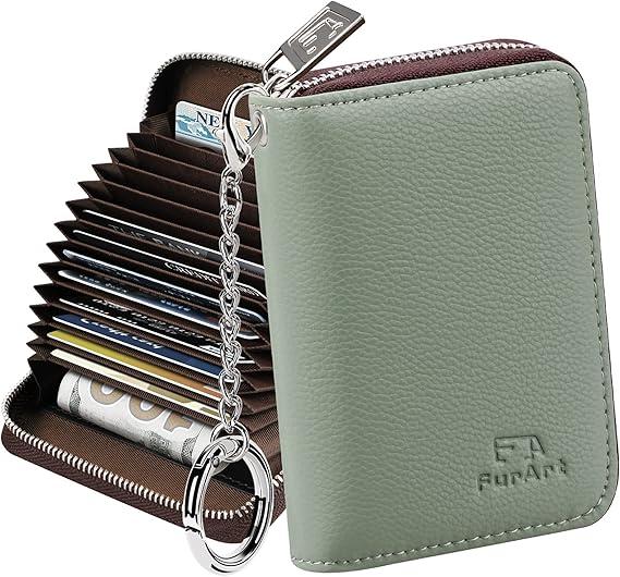 FurArt Credit Card Wallet, Zipper Business Card Holder for Women, RFID Blocking, KeyChain Wallet, Compact Size